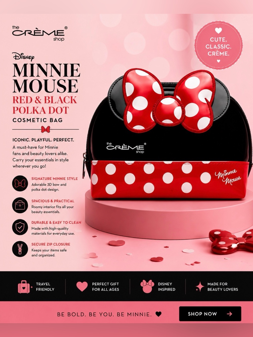 The Crème Shop Minnie Mouse Red & Black Polka Dot Cosmetic Bag